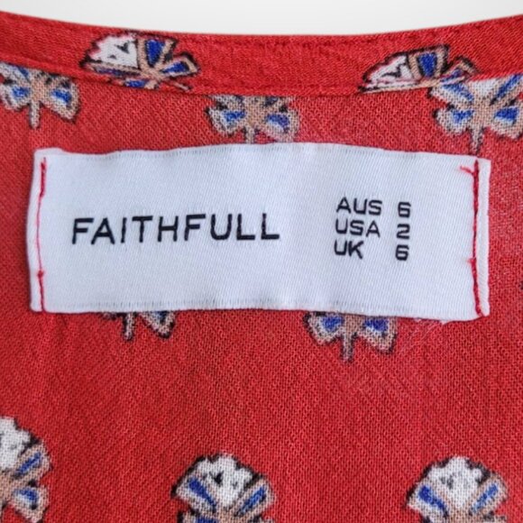Red Floral Tie-Sleeve Dress Size 2 by Faithfull The Brand - Picture 5 of 8